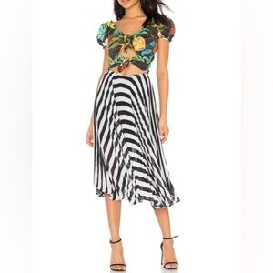 DELFI Collective Katy Dress Tropical Floral Cut Out Tie Front Pleated Georgette